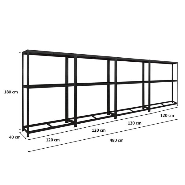 PROREGAL Mega Deal 4x Reifenregal RAGNAR HxBxT 180 x 120 x 40cm bis zu 8 Reifen auf 2 Ebenen + Ablage 265kg Fachlast Schwarz