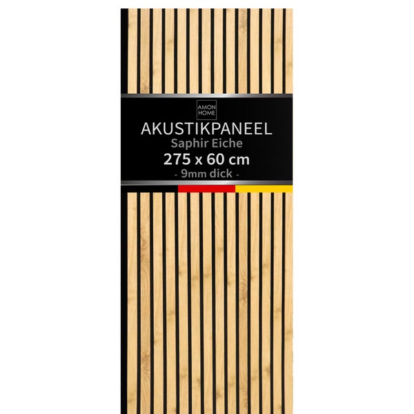 Amon Home Akustikpaneel in Saphir Eiche Optik, 275 x 60 cm, 9 Millimeter stark, zur Wandverkleidung.