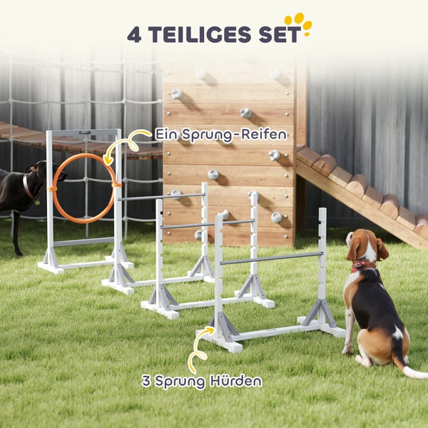 PawHut Agility Set Hunde 4-teiliges Agility-Ausrüstung für Hundetraining Steckhürdenset mit höhenverstellbar Hürden Reifen Trainingszubehör Koordinationstraining Agilityset für Spiele Training