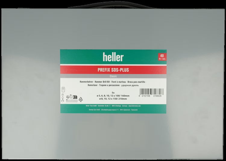 Heller Prefix SDS-plus Hammerbohrer-Set im Metallkoffer, 40-teilig, Classic Ausführung für Bohrhämmer.