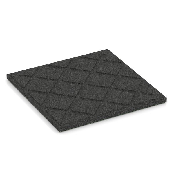 Fallschutzmatte aus schwarzem Gummigranulat mit Rautenmuster.