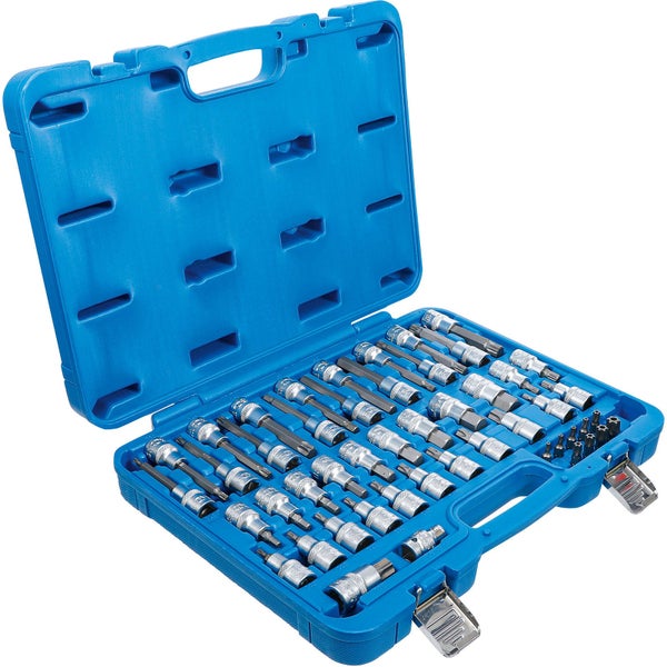 Bit-Satz mit Steckschlüsseleinsätzen in blauem Koffer