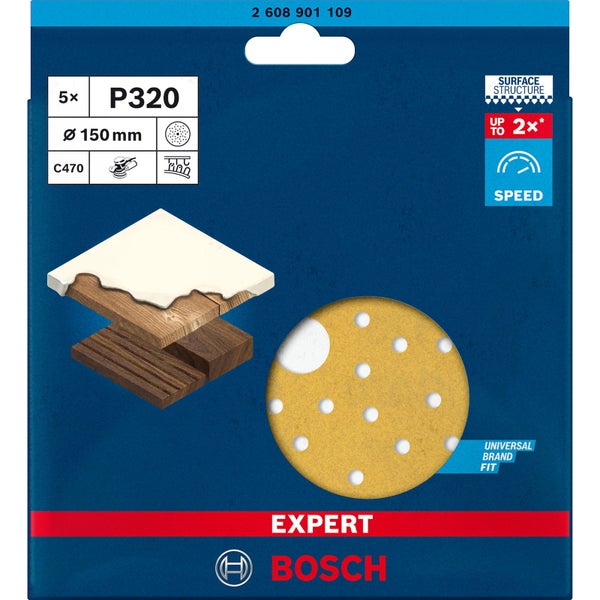 Bosch 5x Expert C470 Schleifpapier Mehrloch für Exzenterschleifer 150 mm G 320 - 2608901109