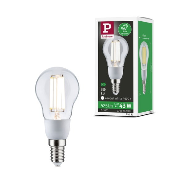 Eco-Line Filament 230V LED Tropfen E14 1er-Set 100 mm 525lm 2,5W 4000K Klar