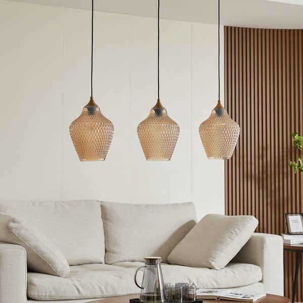 Lindby Pendelleuchte Drakar (Retro, Vintage Antik) in Creme aus Glas (3 flammig E27) - Hängelampe Esstischlampe Hängeleuchte Wohnzimmerleuchte