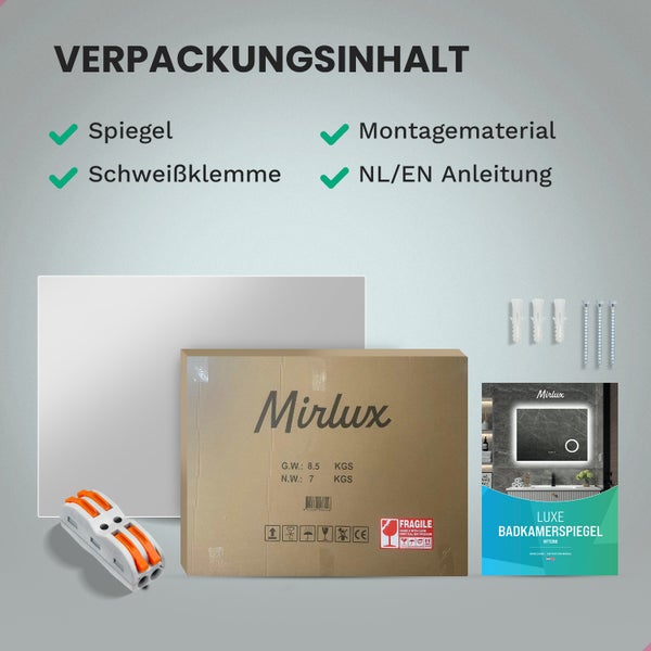 Mirlux Badezimmerspiegel mit LED Beleuchtung, Wandspiegel Rund, Anti Kondensations Duschspiegel 120x80CM