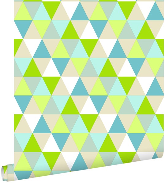 ESTAhome Tapete Dreiecke Lindgrün, Türkis und Beige - 53 cm x 10.05 m - 138713