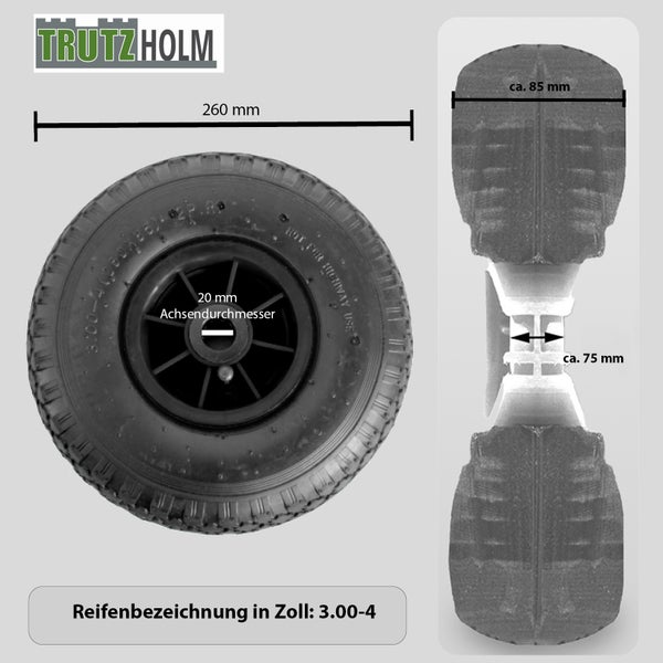 Trutzholm Sackkarrenrad mit Luftreifen 260 Millimeter Durchmesser und 20 Millimeter Achsdurchmesser