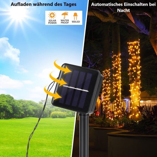 Grundig Solar Lichterkette Outdoor 10m, Solarleuchte, LED Lichter Kette Leuchte