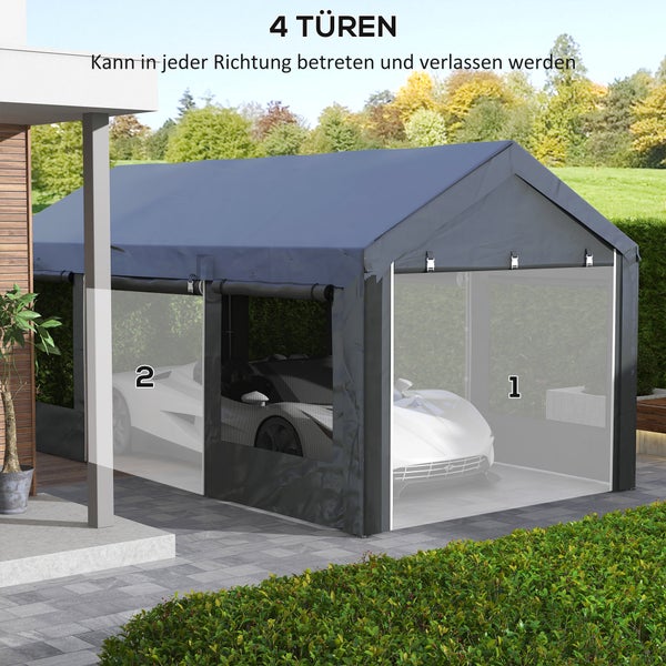 Outsunny Carport, 600cm x 297cm x 310 cm, Stahl, Dunkelgrau