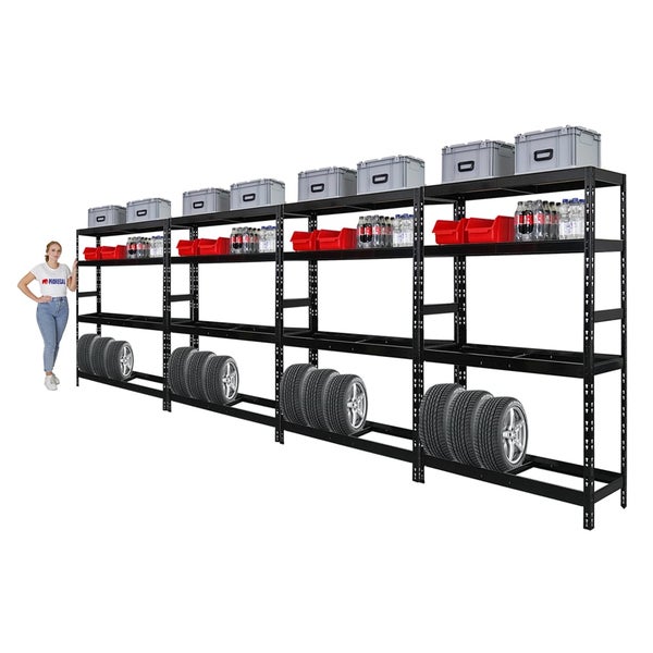 PROREGAL Mega Deal 4x Reifenregal Tiger HxBxT 180x120x40 cm bis zu 12 Reifen auf 2 Ebenen mit 2 Fachboden Schwarz Reifenständer