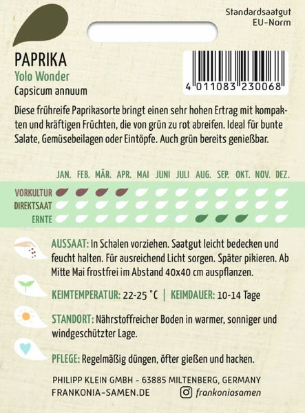 Paprika Yolo Wonder Saatgutpackung