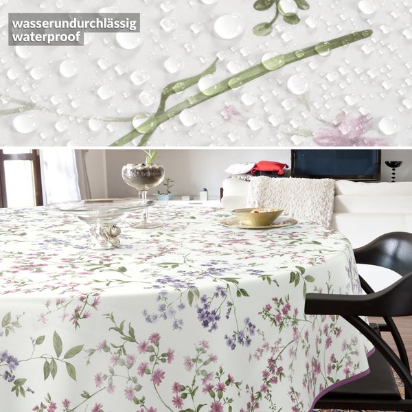 Wohnszene mit wasserdichter Tischdecke mit Blumenmuster