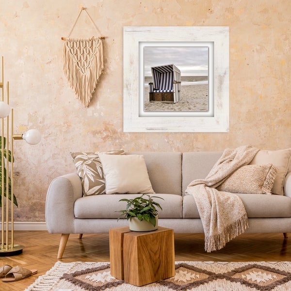 Canvas-Gemälde | Leinwandbild Strandkorb | Urlaub | Sand | Meer | Fernweh | Kunstdruck | gedruckt und per Hand bespannt CCS00301 Format: 40x40cm