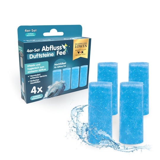 Blaue Abfluss-Fee Duftsteine Meeresbrise, Nachfüllset mit 4 Stück für saubere Abflüsse.
