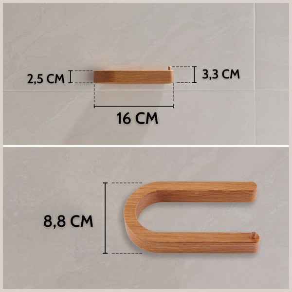 DEKAZIA® Toilettenpapierhalter Holz | Toilettenpapierhalter ohne Bohren | Klopapierhalter ohne Bohren | Klorollenhalter ohne Bohren | WC Papier Halterung | Klopapier Halterung WC Rollenhalter Eiche
