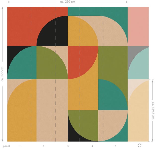 Tapete mit geometrischem Muster aus Kreisen und Quadraten