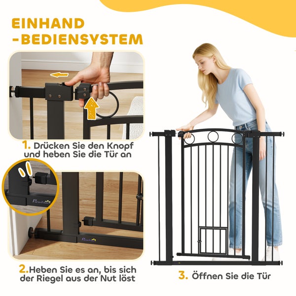 Illustration einer einhändigen Bedienung eines Treppenschutzgitters