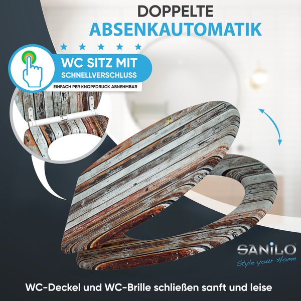 WC Sitz mit Holzoptik Muster, Absenkautomatik und Schnellverschluss zum Abnehmen