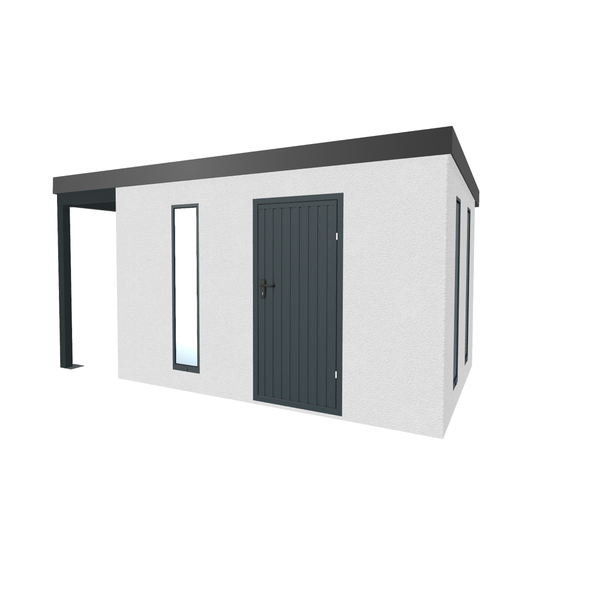 Gartenhaus mit Tür, Fenster und Überdachung