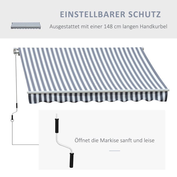 Outsunny Markise, Gelenkarmmarkise, 2,95 x 2,45 m, Alu, Grau,Weiß