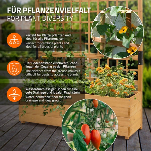 ML-Design Pflanzkasten mit Rankgitter, 119,5×139×36,5 cm, Braun, Pflanzkübel Blumenkübel mit Spalier, Gartenspalier Massivholz für Kletterpflanzen, Blumenkasten Rankkasten Hochbeet für Balkon & Garten