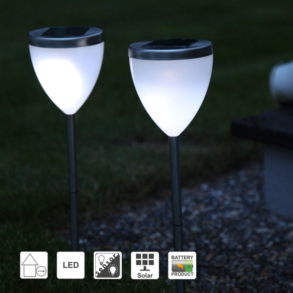 Zwei LED Solarleuchten im Garten