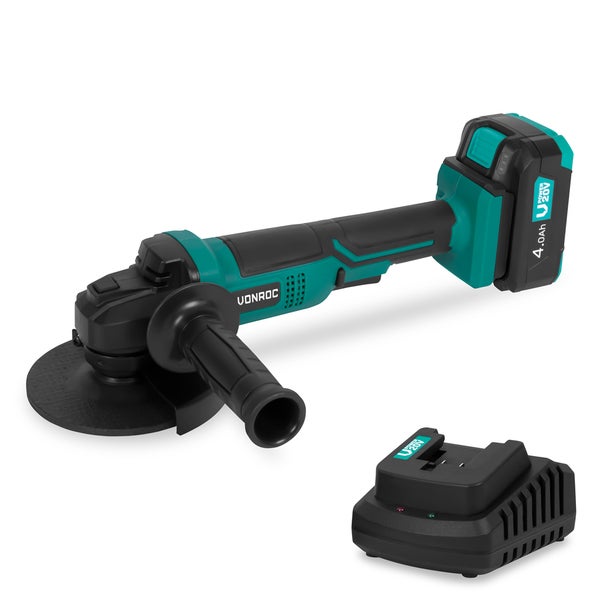 Akku Winkelschleifer – 20V – Ø125 mm – Inklusive 4,0Ah-Akku & Schnellladegerät – Inklusive Seitengriff und Werkzeugtasche