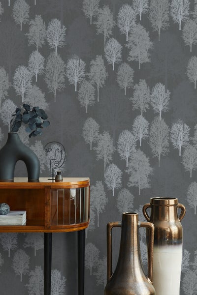 Tapete Blau Silber Illustration Modern Natur für Wohnzimmer Schlafzimmer MADE IN GERMANY 10,05 x 0,53m