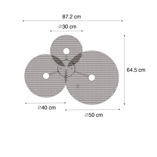 Technische Zeichnung einer Leuchte mit den Maßen 87,2 cm Breite und 64,5 cm Höhe