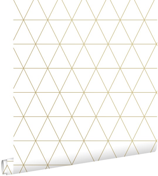 ESTAhome Tapete grafische Dreiecke Weiß und Gold - 0,53 x 10,05 m - 139147
