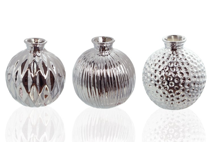 FRANK FLECHTWAREN | Dekovase Silberschein, 3er Set, PORZELLAN, Ø 8 x 9 cm