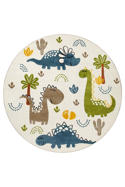 Kinderteppich Creme Weiß Dino & Friends Smart Kids 120 cm rund