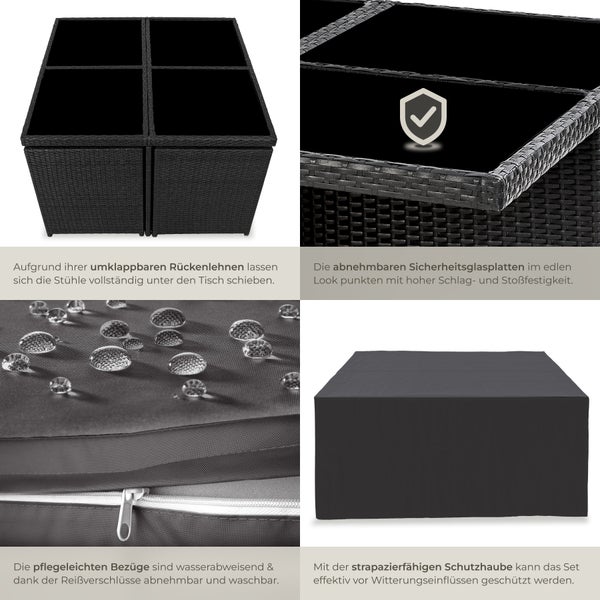 Rattan Sitzgruppe tectake Manhattan 2 Bezugssets, zusammenschiebbar, inklusive Schutzhülle mit Aluminiumgestell schwarz