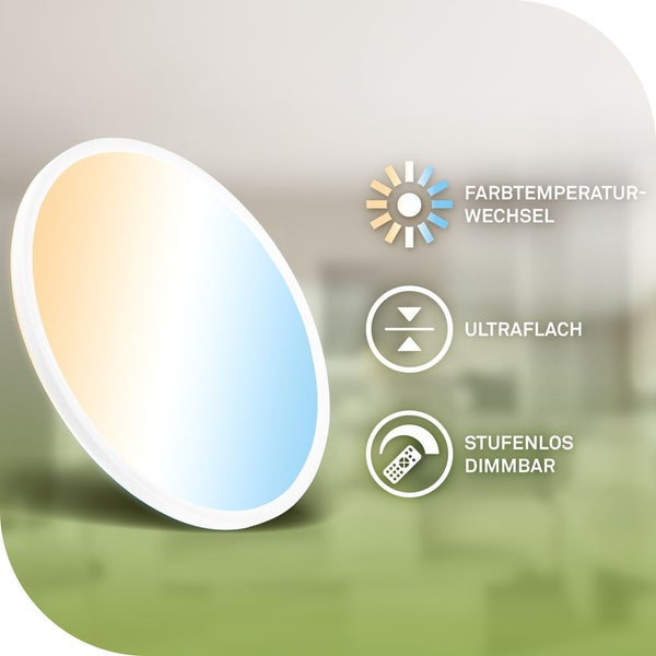 Symbolbild für Farbtemperaturwechsel, ultraflaches Design und stufenlose Dimmbarkeit