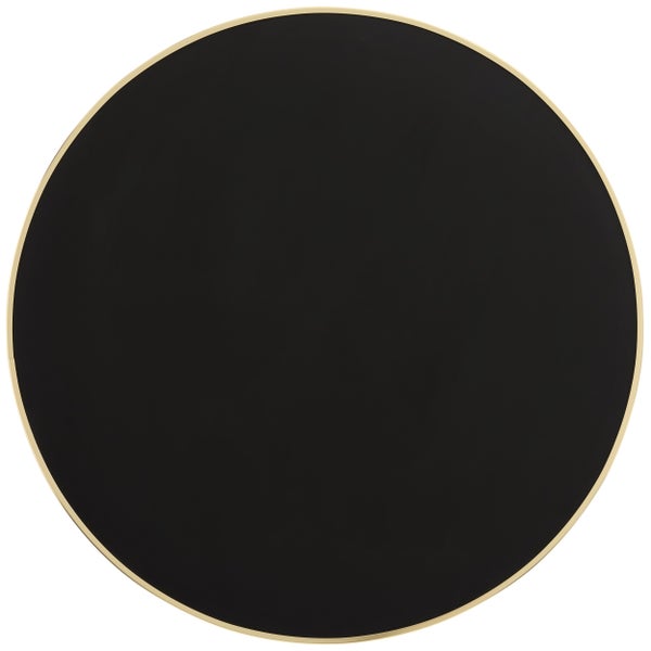 Runder Wandspiegel mit schmalem goldenem Metallrahmen.