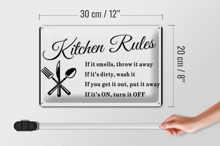 Blechschild Spruch 30x20cm Kitchen Rules Küche Regeln