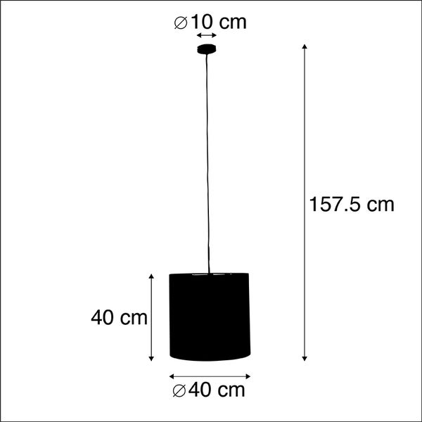Maße der Pendelleuchte: Gesamthöhe 157,5 Zentimeter, Schirmdurchmesser 40 Zentimeter, Schirmhöhe 40 Zentimeter, Baldachindurchmesser 10 Zentimeter.