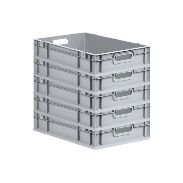 PROREGAL Spar Set 5x Eurobox Nextgen Economy Mit Scharnierdeckel & Grünen Schiebeschnappverschlüssen Griffe Offen HxBxT 12 x 40 x 60 cm 23 Liter