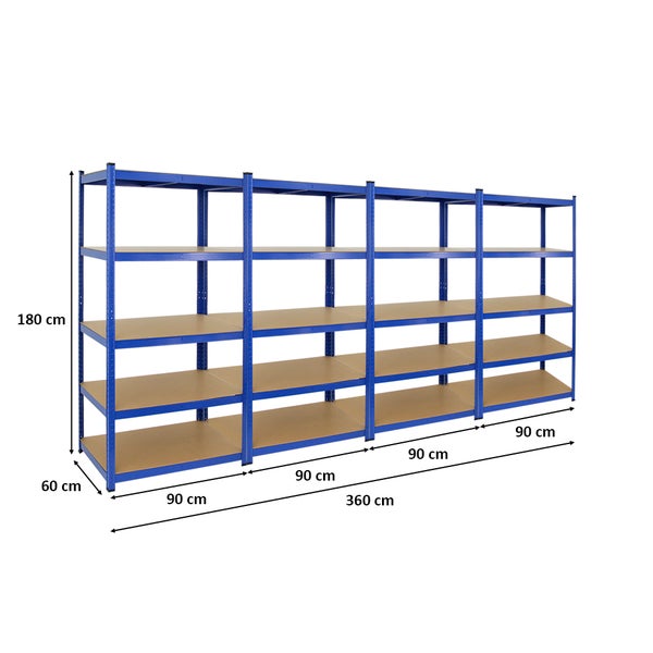 PROREGAL Mega Deal 4x Schwerlastregal Taurus HxBxT 180 x 90 x 60 cm Fachlast 175 kg Blau