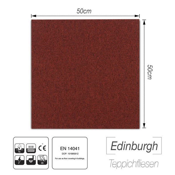 FLOORDIREKT Nylon Teppichfliese Edinburgh - 50 x 50 cm - Selbstliegend - Rot