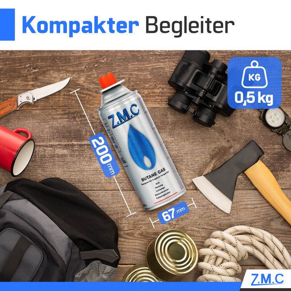 ZMC 16x Butan Gaskartuschen 227g mit Ventil Typ MSF-1a, Universal Butangas Kartuschen mit Bajonett Anschluss Gaskartusche für Campingkocher, Gasheizung, Gasbrenner, Unkrautbrenner, Lötbrenner