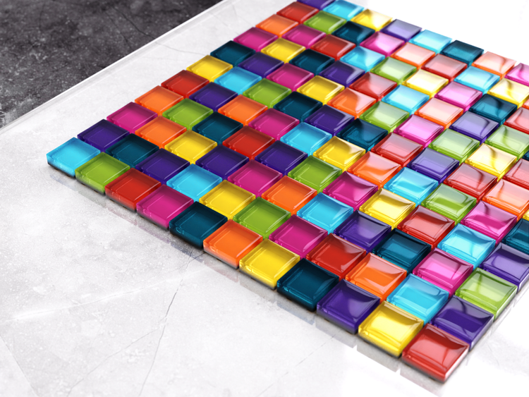 Glasmosaik auf Netz für Bad und Küche 30cm x 30cm  - Rainbow