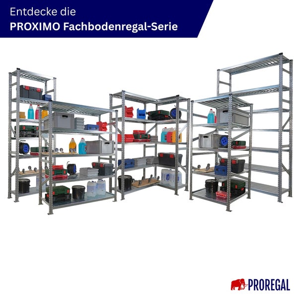PROXIMO Fachbodenregal-Serie aus Metall für Lager und Werkstatt