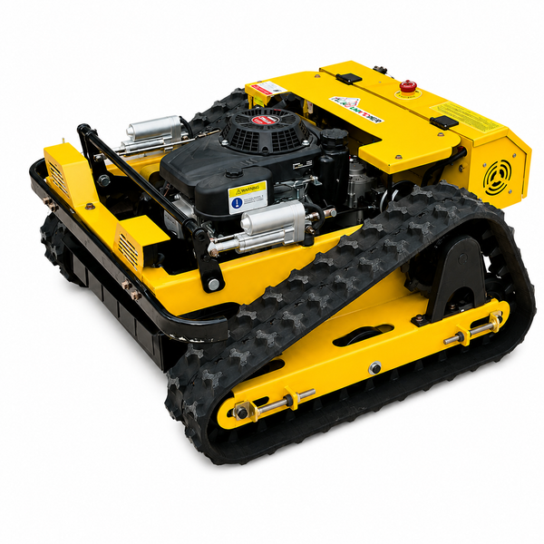 Ferngesteuerter Raupenmulcher mit Benzinmotor für anspruchsvolles Gelände und steile Hänge.