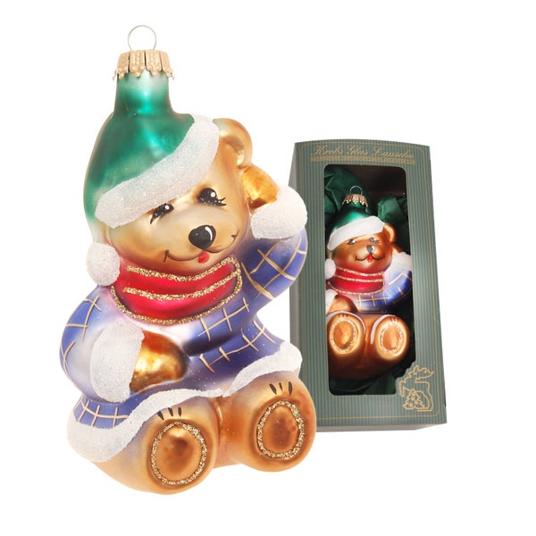 Glasornament Großer Bär (Tartan Weihnachten), Multicolor, 12cm, 1 Stck., Weihnachtsbaumkugeln, Christbaumschmuck, Weihnachtsbaumanhänger