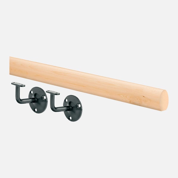 Wandhandlauf-Set rund aus Holz + Befestigungsstützen