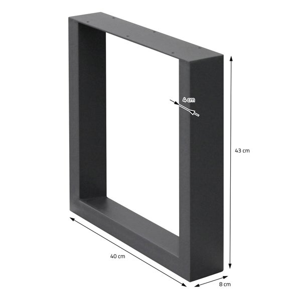ECD Germany 2x Tischbeine 40x43 cm, Anthrazit, pulverbeschichteter Stahl, Industriedesign, Vierkantprofilen, Metall Tischkufen Tischuntergestell Tischgestell Möbelfüße Bankkufen Bankgestell Bankbeine