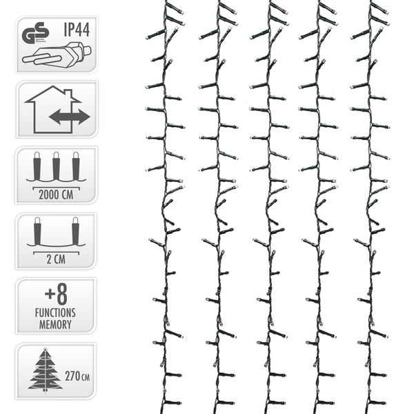 ECD Germany LED Lichterkette 20m Länge, 1000 LEDs, Kaltweiß, 3m Stromkabel, IP44, Clusterlichterkette Büschellichterkette für Weihnachten Weihnachtsbaum Weihnachtsbeleuchtung, für Innen und Außen