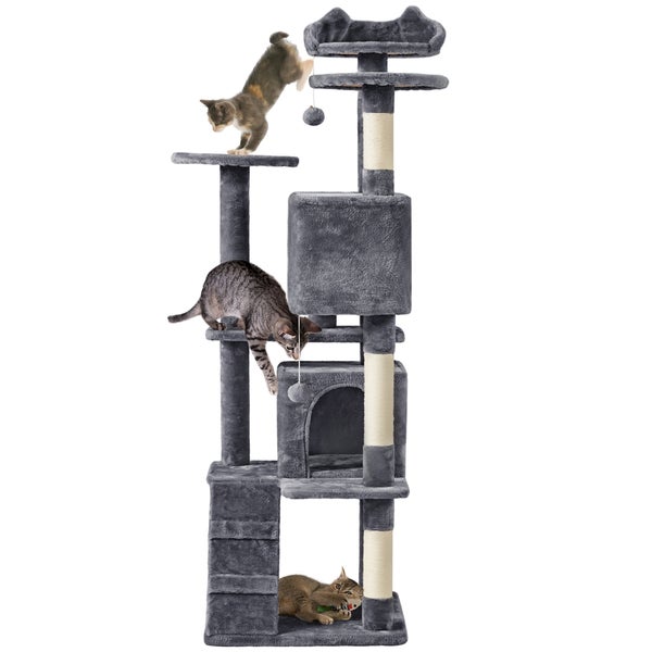 Katzenkratzbaum mit mehreren Ebenen, Höhlen und Kratzstämmen